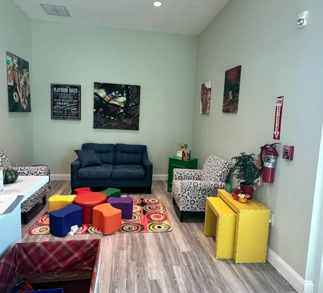 The colorful kids' play area in our waiting room